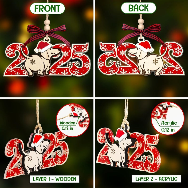 HEXMOZ Dog Christmas Ornaments 2025 - Funny Dog Ornament for Christmas Tree - Dogs Lover Gifts for Women, Mom Lady, Dogs Owners, Pet Lovers - 2 Layers Acrylic Wood Xmas Decorations - Image 2